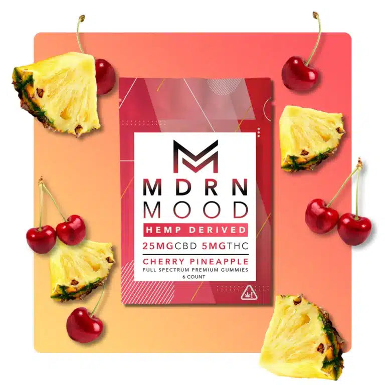 6 Gummies MDRN MOOD CBD & THC -Cherry & Pineapple – 25 Mg  CBD 5 Mg THC