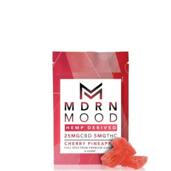 6 Gummies MDRN MOOD CBD & THC -Cherry & Pineapple – 25 Mg  CBD 5 Mg THC